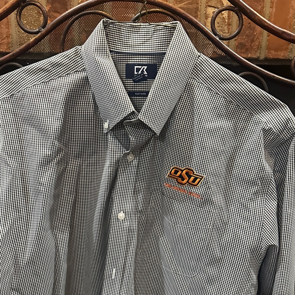 Men's Black and White Gingham Shirt with Embroidered Logo OSU Oklahoma State